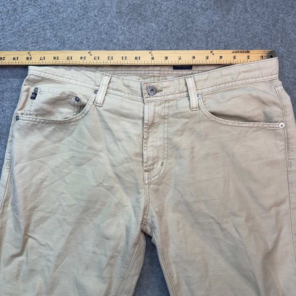 AG Adriano Goldschmied The Graduate Tailored Leg Khaki Linen Cotton Pants 36x28 - Picture 5 of 12